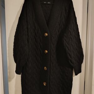 Black Cable Knit Cardigan Sweater